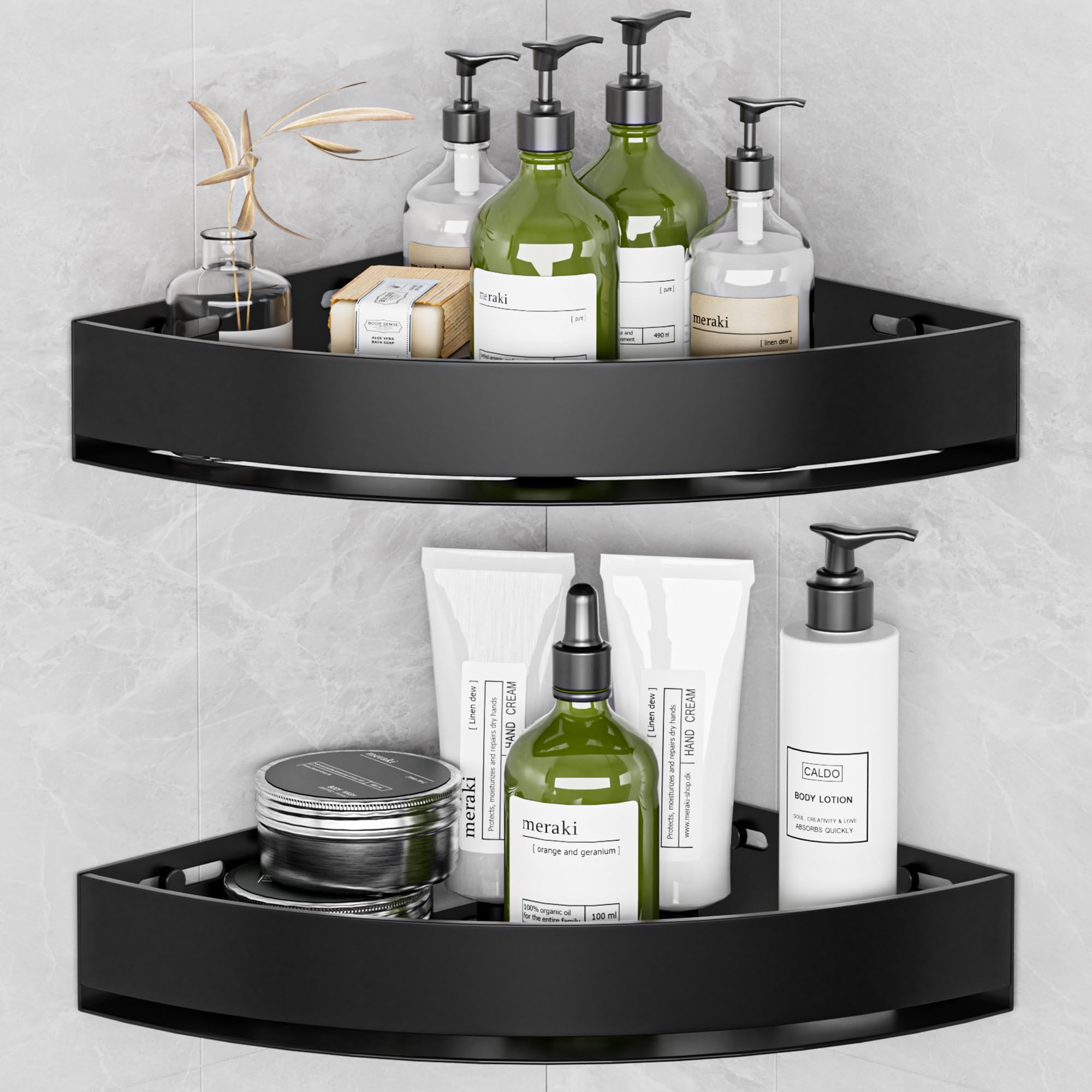 Wisfame Black Corner Shower Caddy – Rustproof Aluminium 2-Tier Shelf