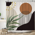 ASDCXZ Boho Shower Curtain 180x200 cm, Modern Abstract Boho Style Green Leaves Brown Sun Grey Black Bath Washable Shower Curtains Polyester Textile