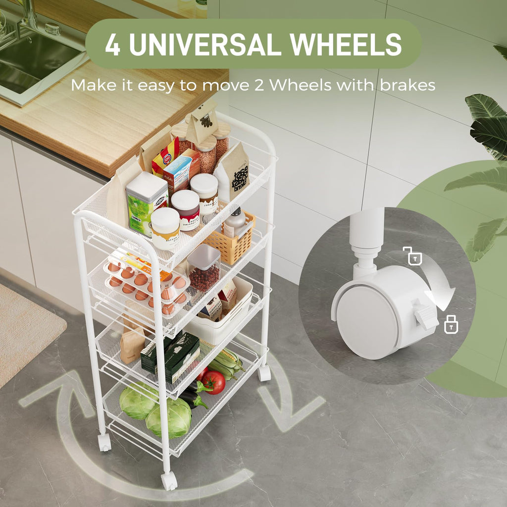 WELDUN 4-Tier Storage Trolley, Meatl Rolling Cart, Mesh Storage Cart White - image 3