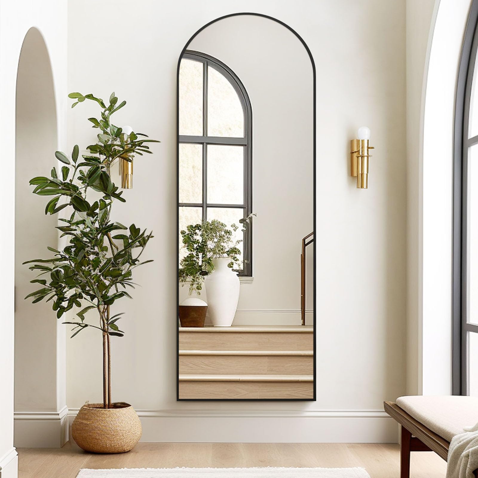 Melodieux Arch Full Length Mirror | 147x44cm Black Aluminium Frame