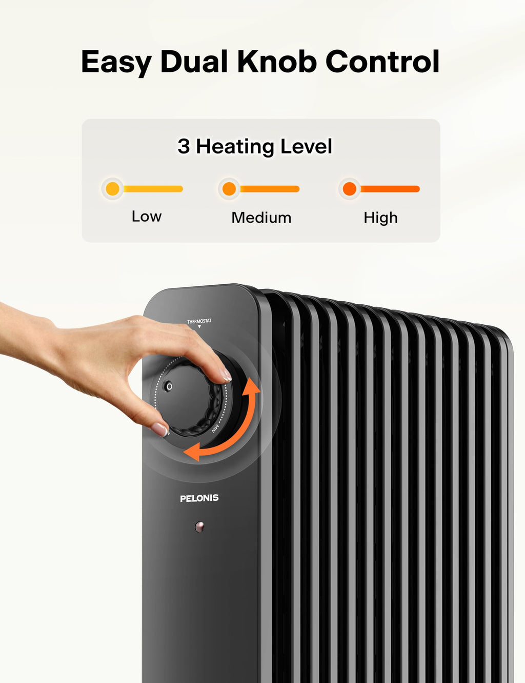 Pelonis Phoenix 13M Oil Filled Radiator - 2500W Silent Space Heater, Black