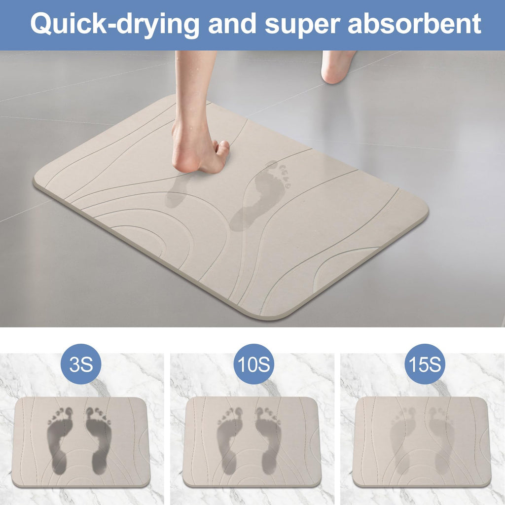 HUMIGA Diatomaceous Earth Stone Bath Mat - 2 Pack Non-Slip Greyish White