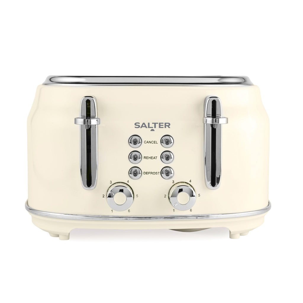 Salter Retro 4-Slice Toaster – Wide Slot Cream Toaster with 6 Levels