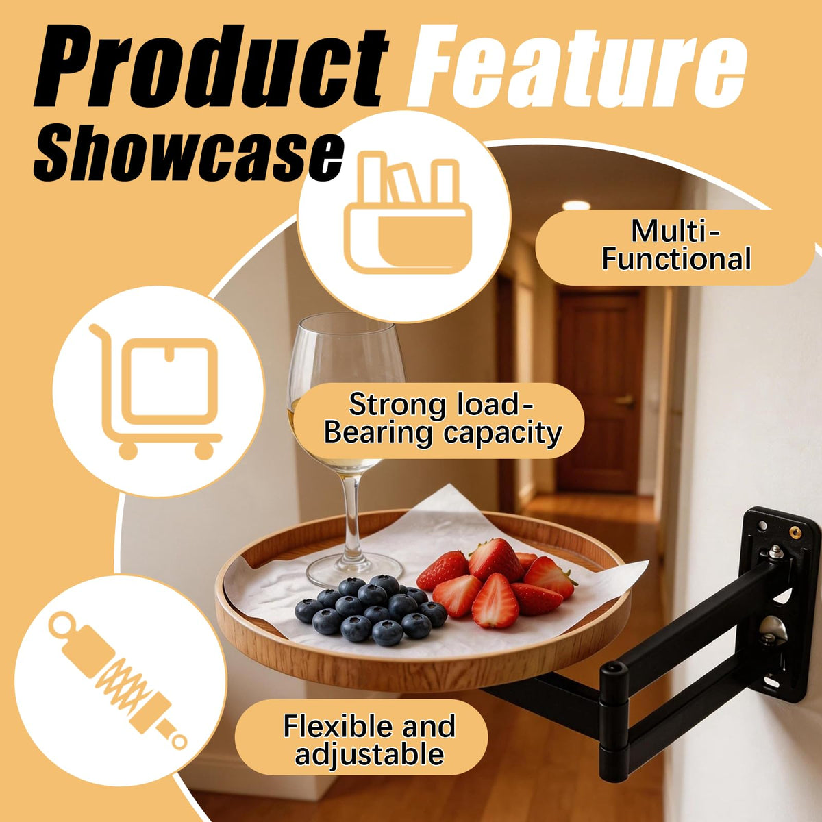 Ysislybin Wall Mounted Folding Table, Bedside Folding Coffee Table, 180° Rotating Floating Shelf Foldable Space-Saving Desk - image 3
