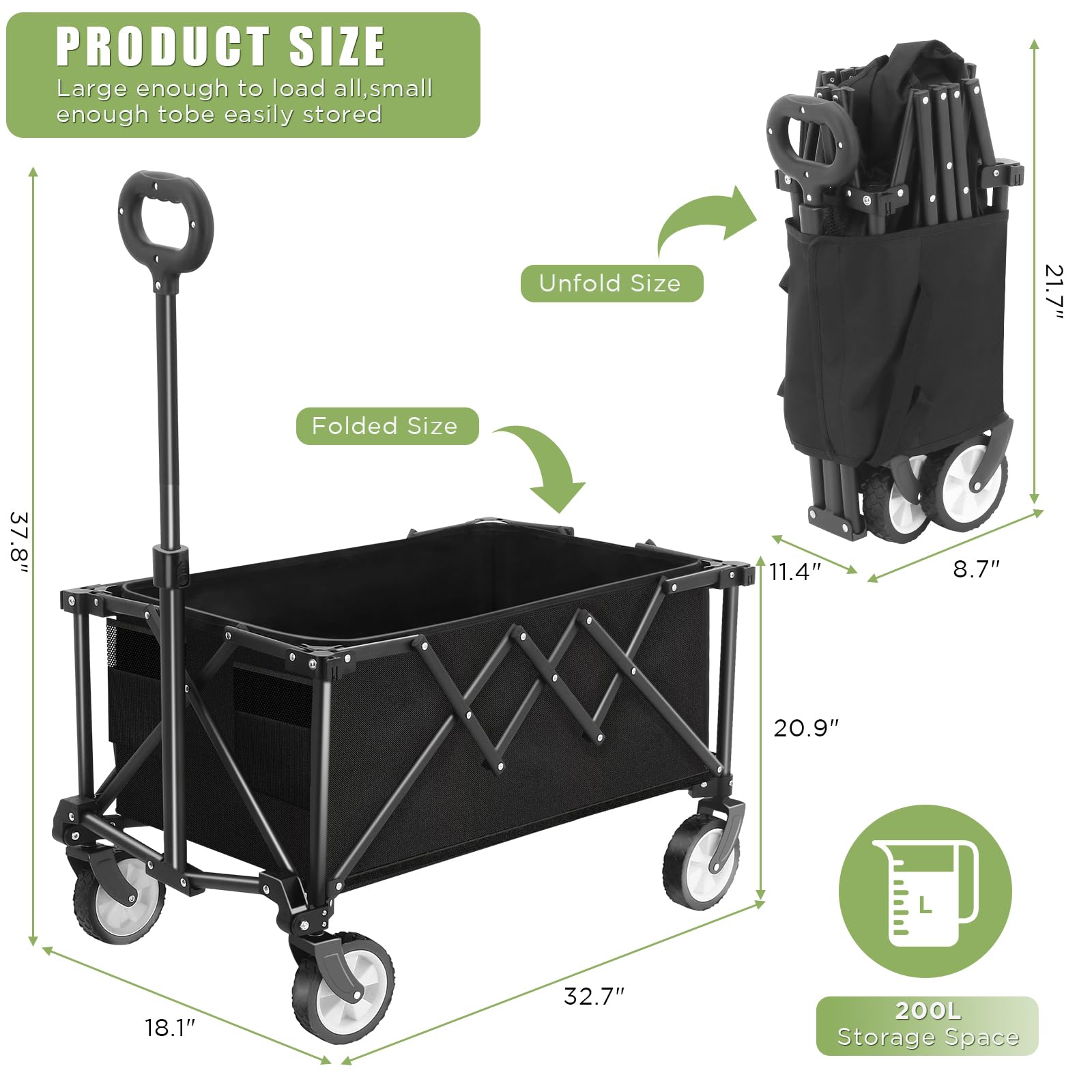 Folding Wagon – 220lbs Heavy Duty All Terrain Garden Cart