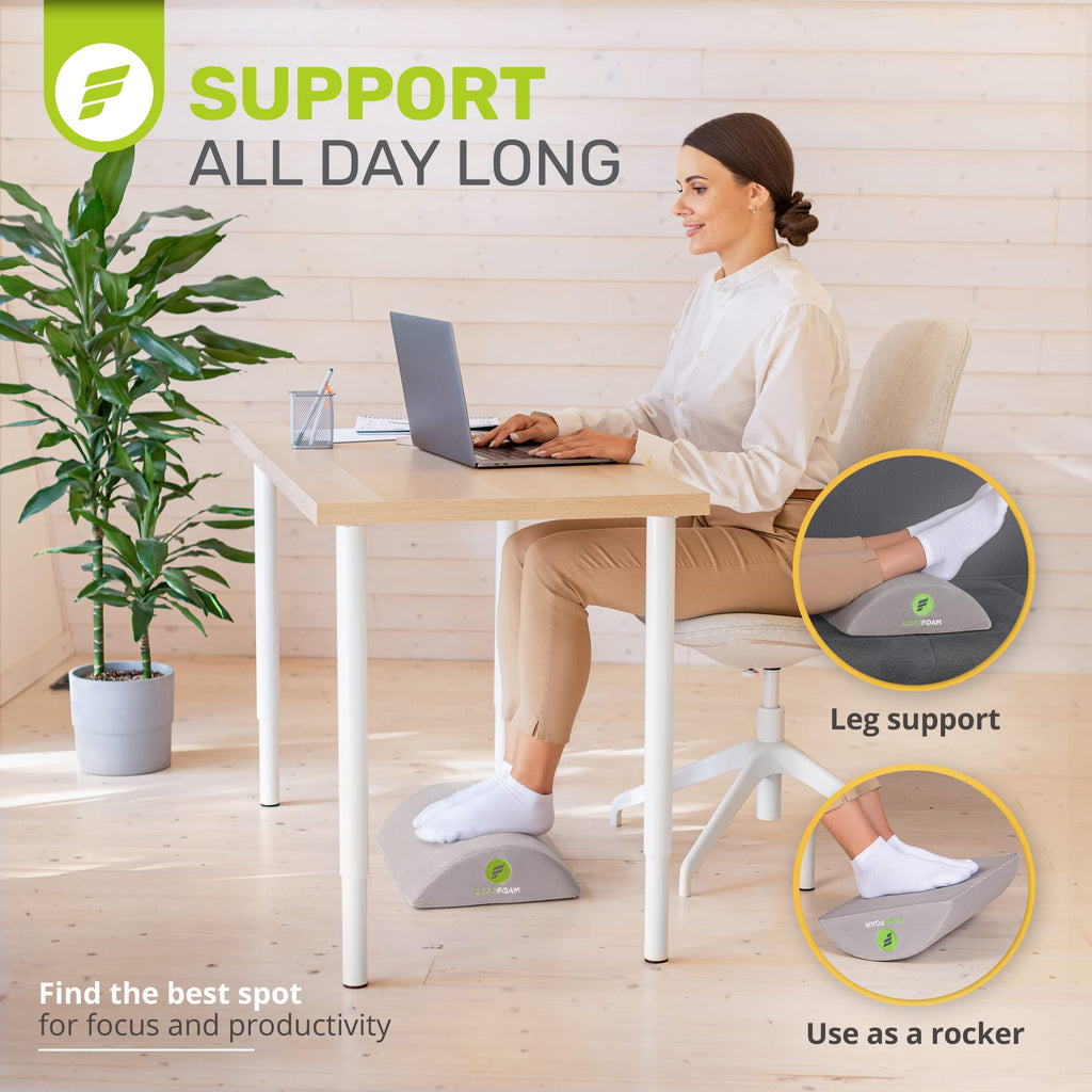 ErgoFoam Ergonomic Under Desk Foot Rest – Premium Velvet Foam - Grey