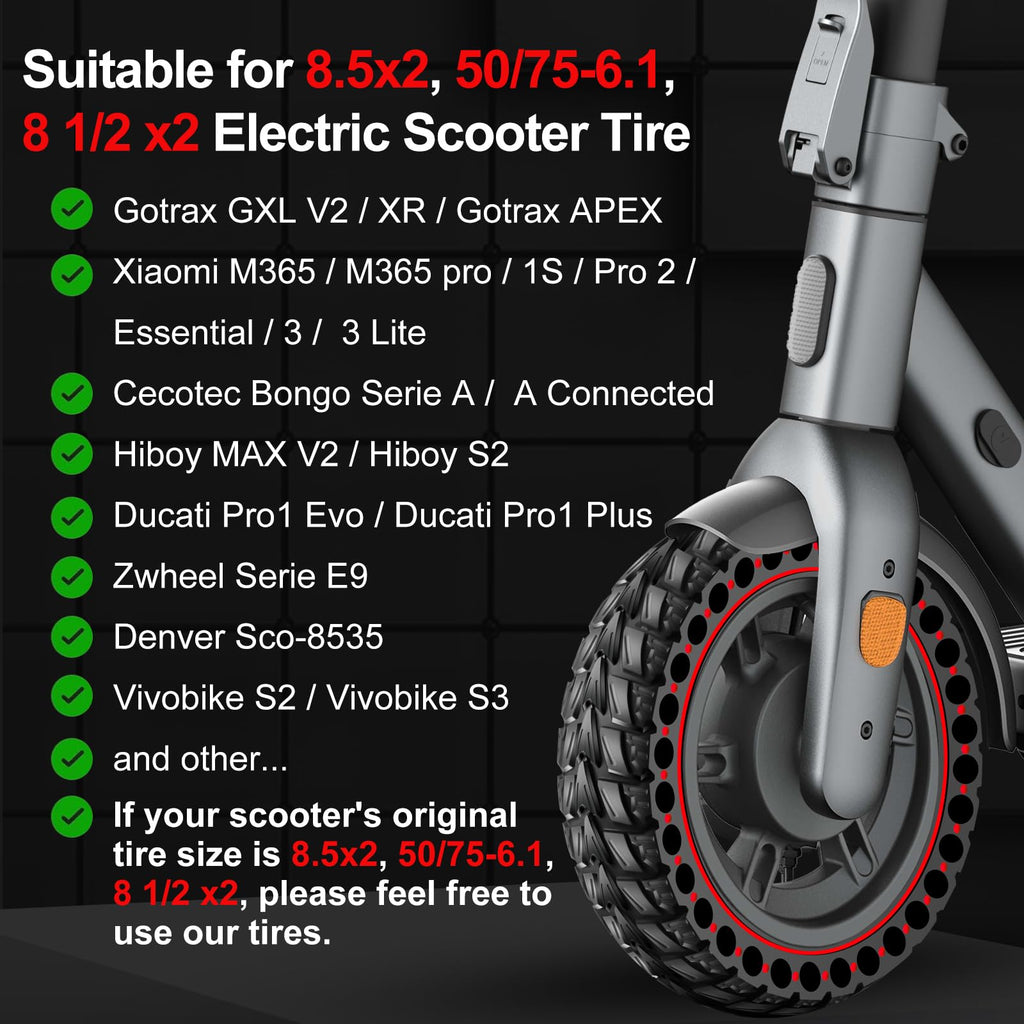 BANGTING 2PCS Solid Electric Scooter Tyres | 8.5x2 Puncture Proof Rubber