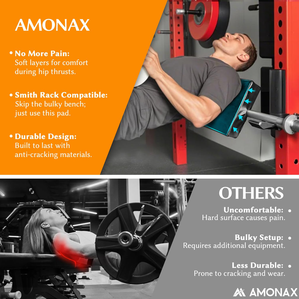Amonax Hip Thrust Bench Back Pad - Extra Thick Foam Barbell Support
