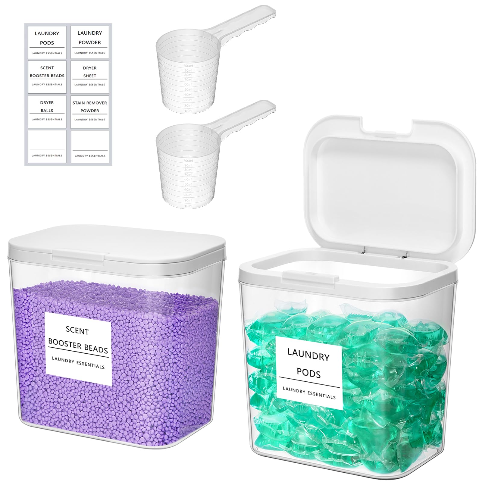 Lifewit 2-Pack Laundry Pods Container with Scoops and Press-and-Pop Lid