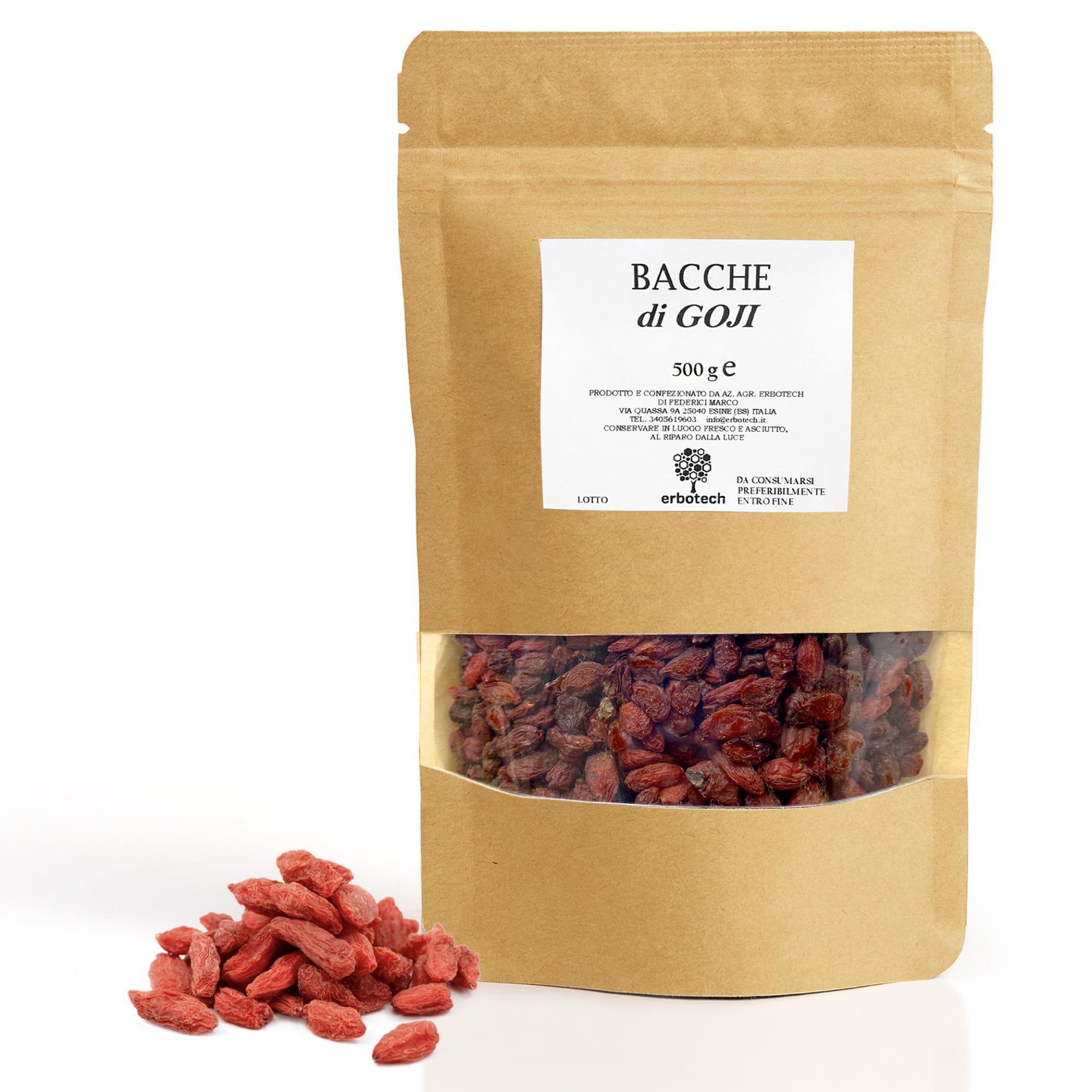 ERBOTECH Goji Berries – 500g Dried Fruit, No Added Sugar, Natural Superfood
