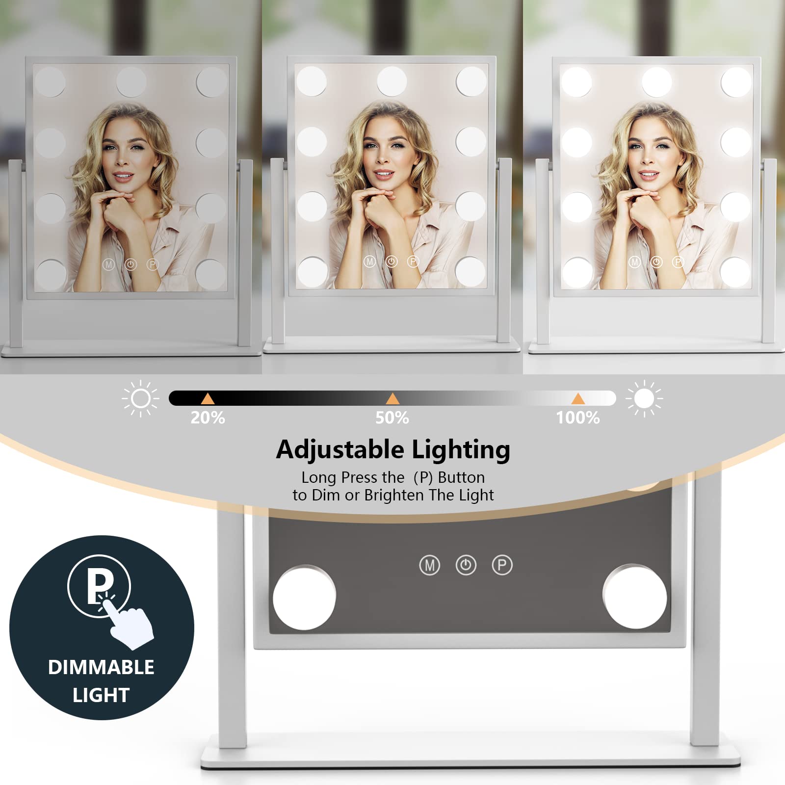 TUREWELL Hollywood Makeup Mirror | Large Lighted Vanity with 9 LED Bulbs