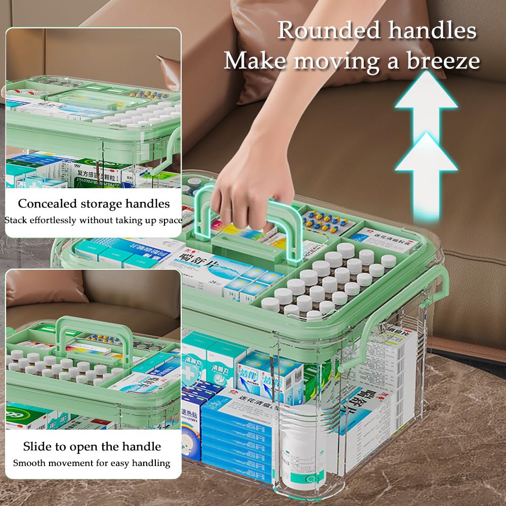SINBINTA 2-Pack Clear Plastic Medicine Storage Organiser Black