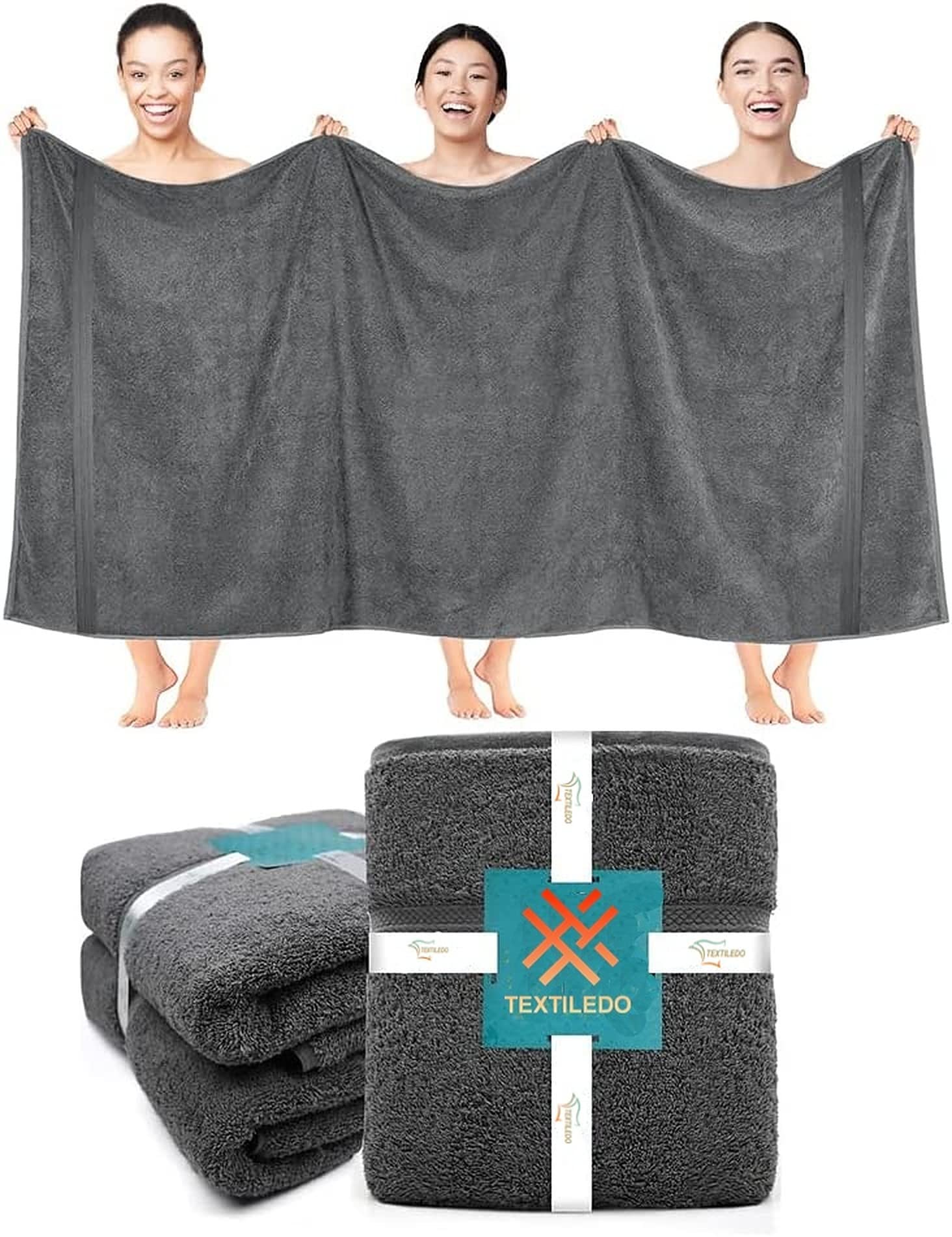 Pearl Linens 600 GSM Egyptian Cotton Super Jumbo Bath Sheets - Charcoal, 2 Pack