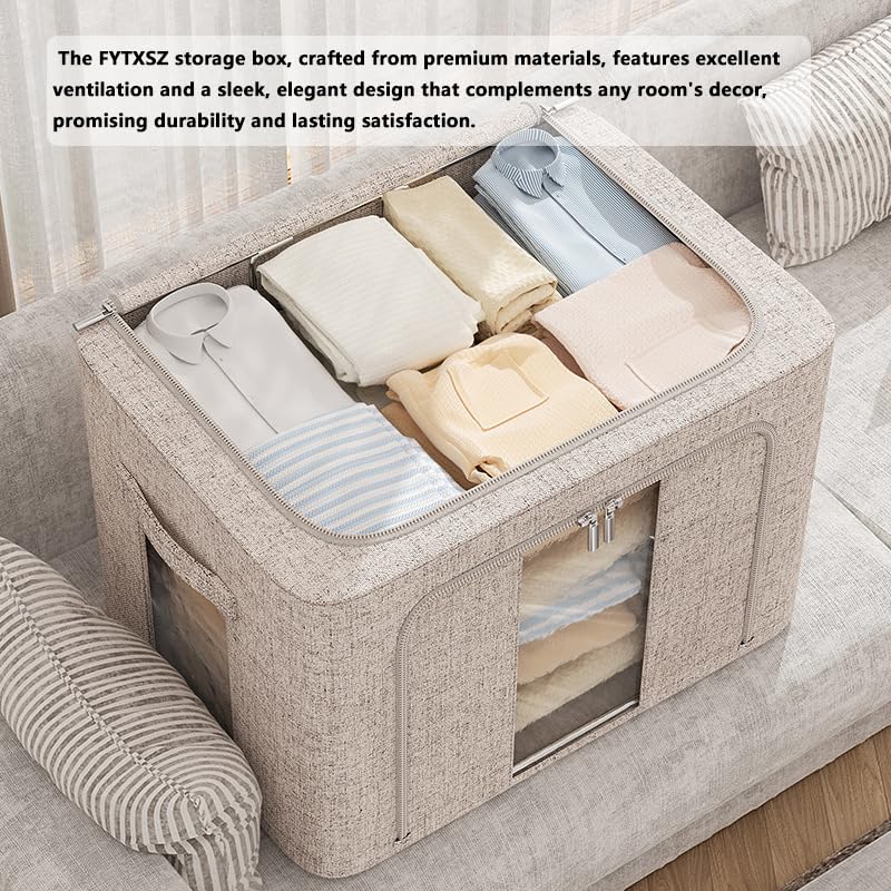 FYTXSZ Clothes Storage Boxes 66L with Metal Frame, Foldable Fabric Storage Bins with Lid and Clear Window - image 3