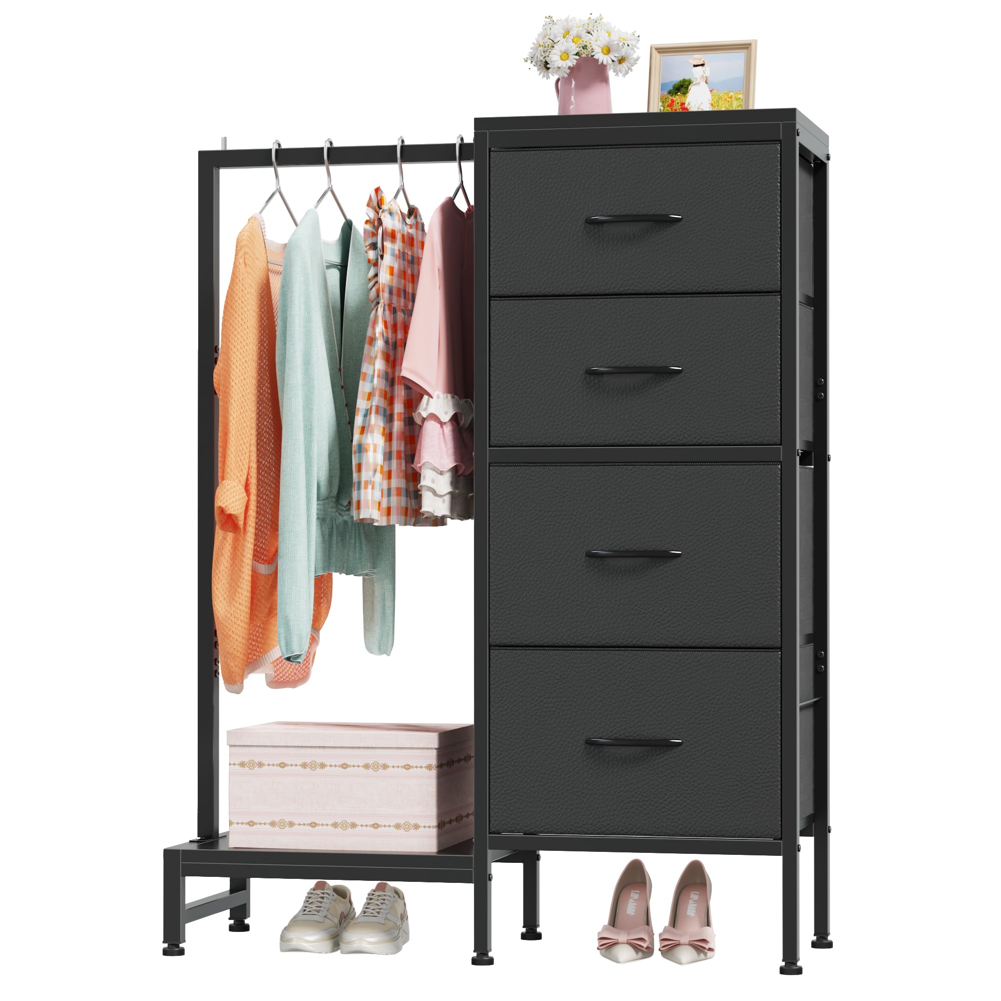 OYRREU 4-Drawer Tall Chest of Drawers – Reversible Dresser with Rail
