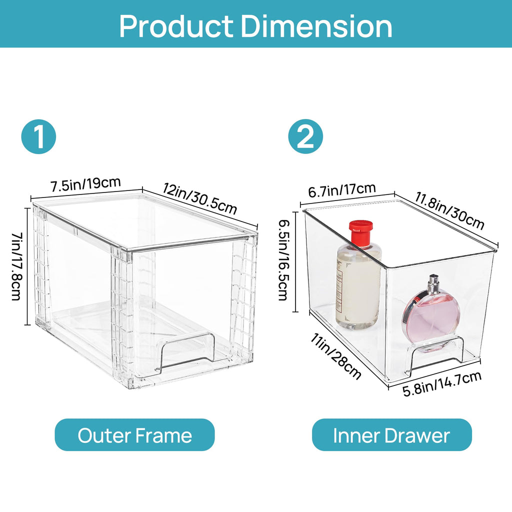 Vtopmart 4 Pack Stackable Clear Acrylic Storage Drawers for Pantry & Bathroom