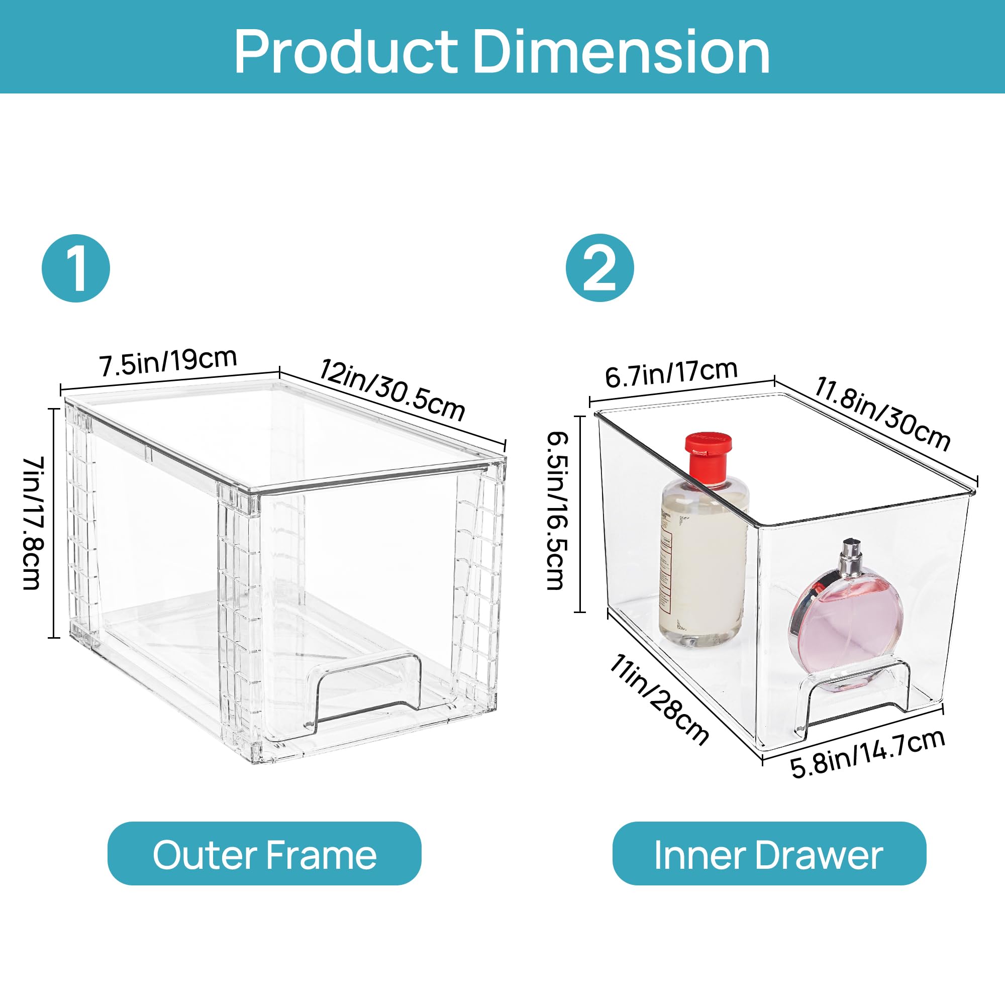 Vtopmart 4 Pack Stackable Clear Acrylic Storage Drawers for Pantry & Bathroom