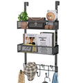 HapiRm Over Door Hanger with 9 Hooks & 2 Baskets - Black Stainless Steel