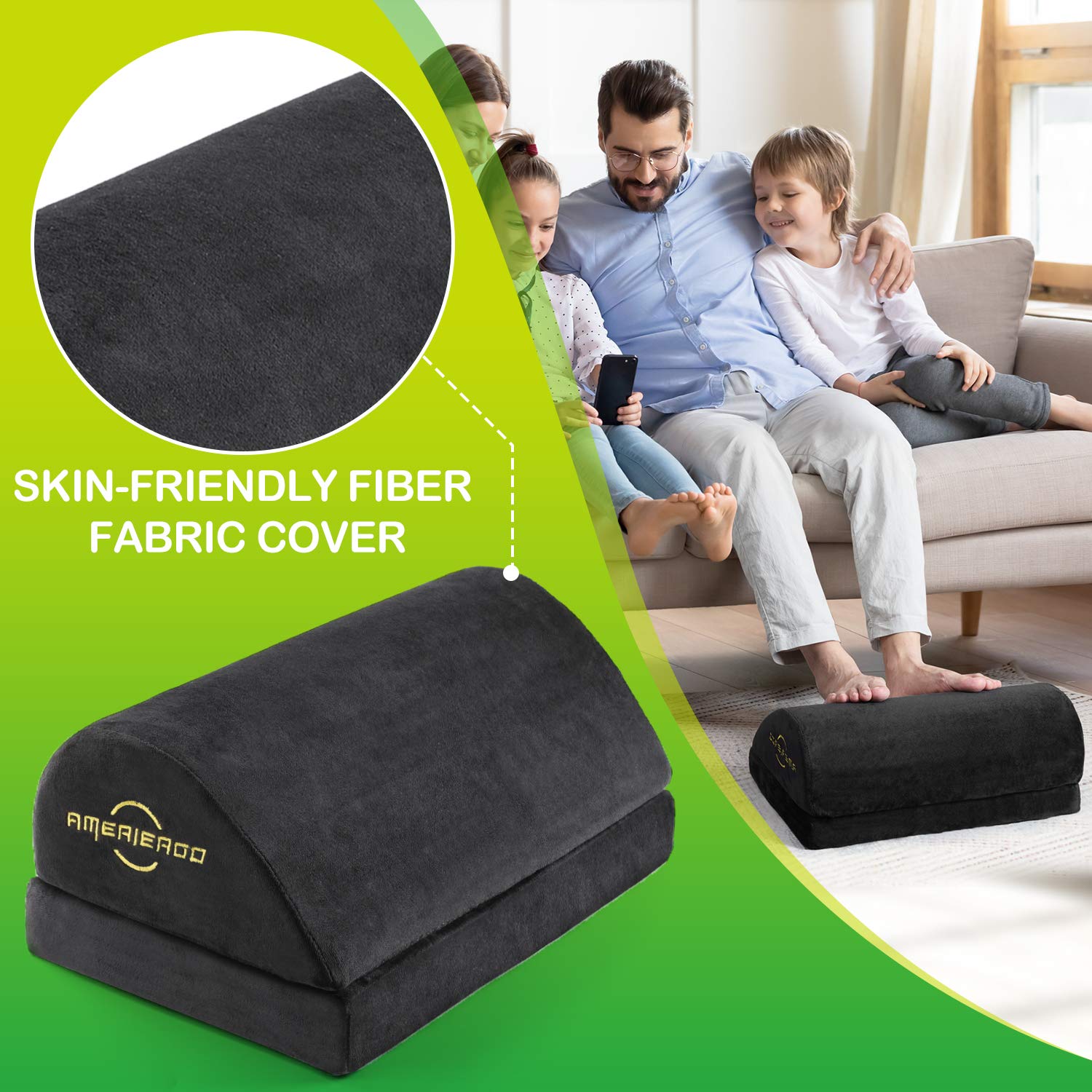 AMERIERGO Adjustable Memory Foam Foot Rest – Ergonomic Under Desk Stool