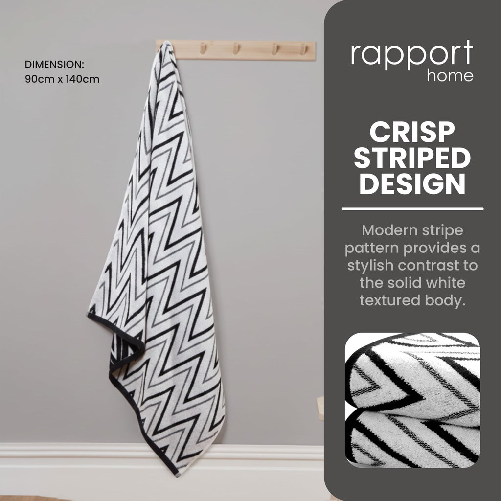 Rapport Home Helix Bath Sheets 2 Pack, 90x140cm 100% Cotton - Mono Black - image 3