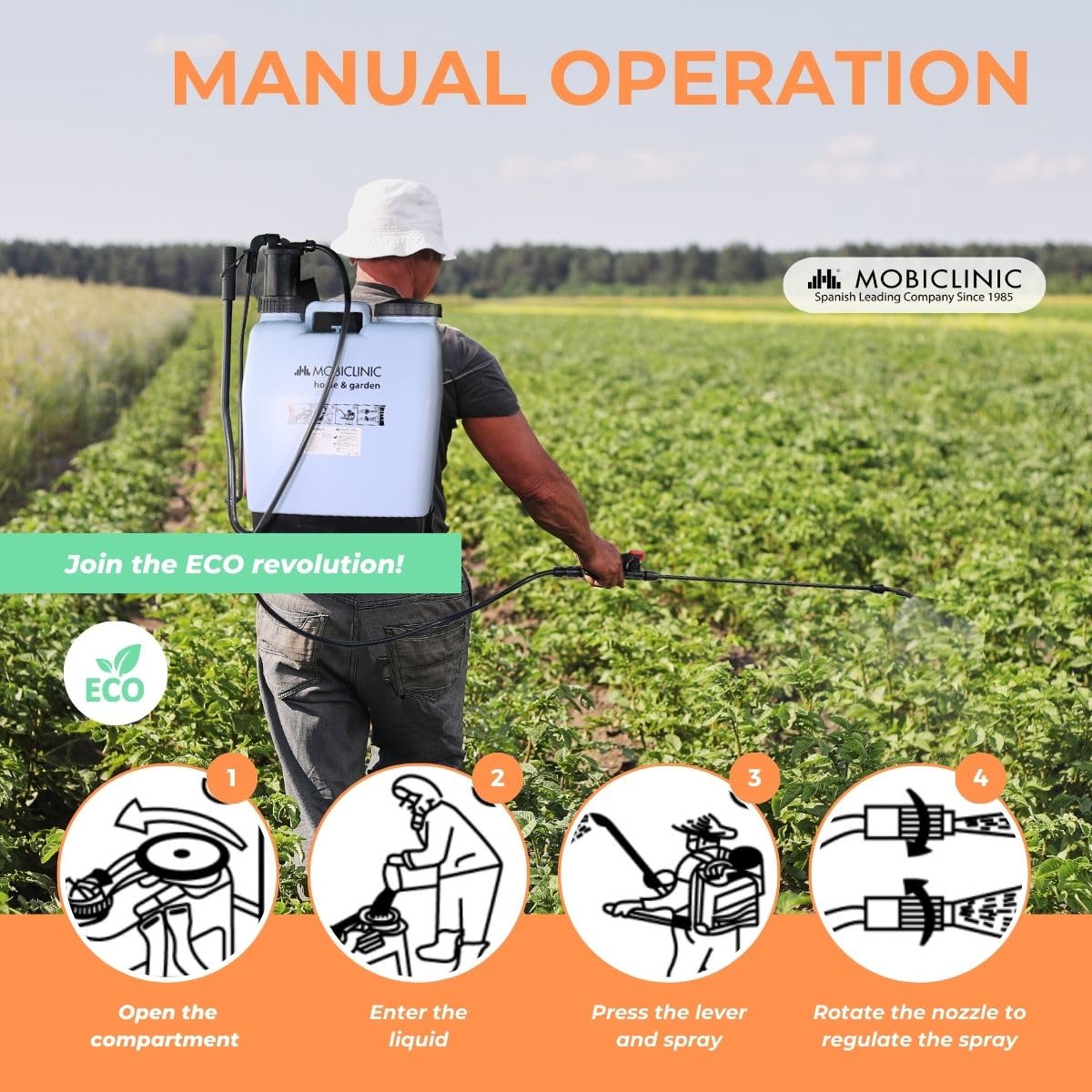 Mobiclinic Fumibug 16L Backpack Pressure Sprayer | 4 Adjustable Nozzles