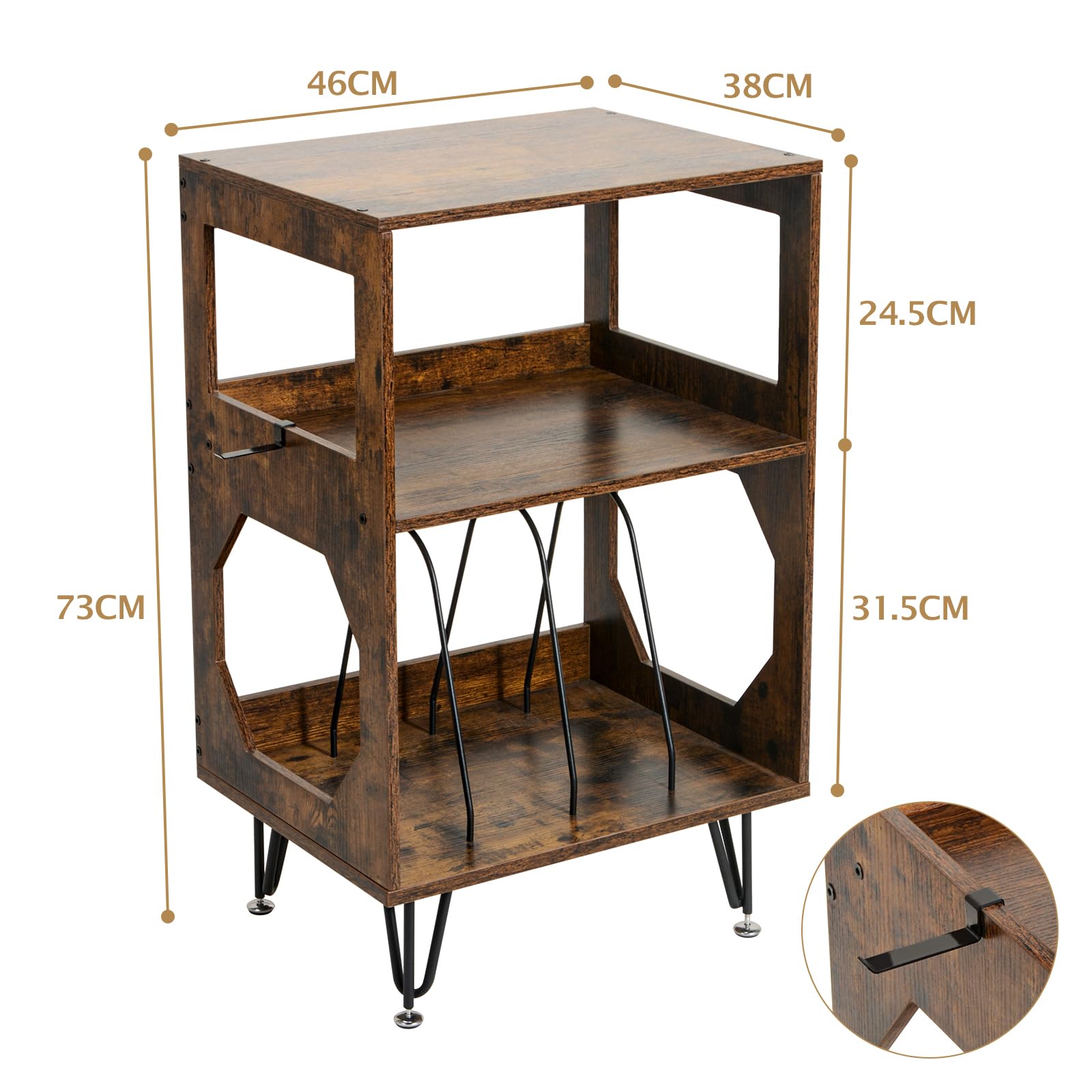 ikkle Rustic Record Player Stand | Vinyl Storage Cabinet with Metal Legs