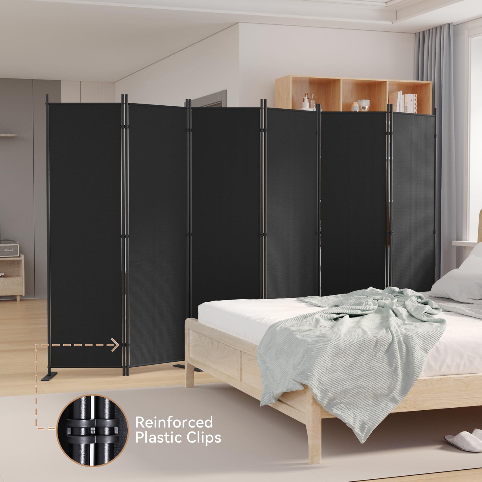 C-Hopetree 6-Panel Room Divider | 180cm Folding Privacy Screen - Black