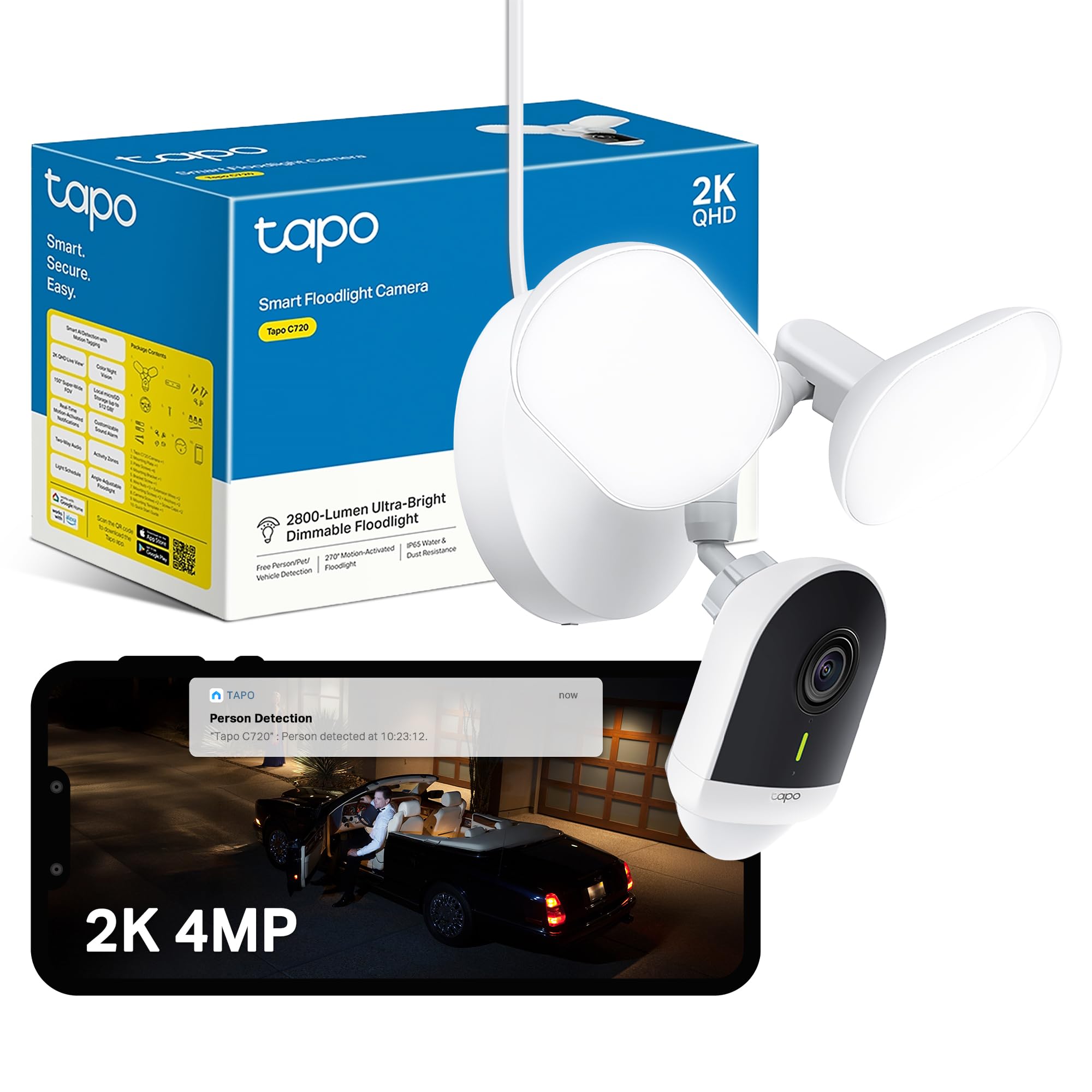 Tapo C720 Floodlight Outdoor Security Camera | 2K QHD 4MP Smart AI