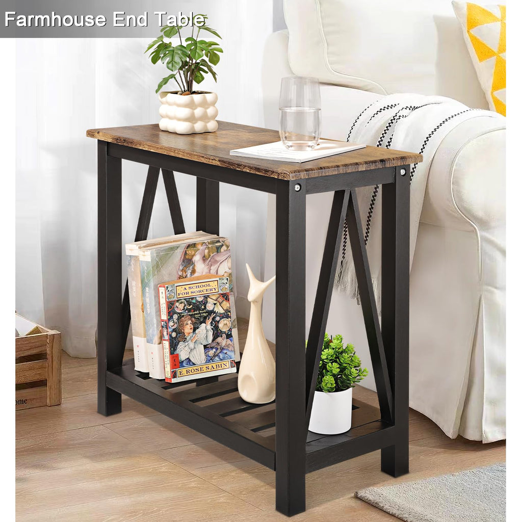 Narrow End table Rectangular Side Tables with Storage Shelf Small Sofa Table Industrial Nightstands Bedside Table for Small Spaces Living Room - image 2