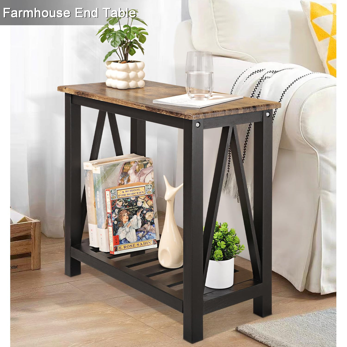 Narrow End table Rectangular Side Tables with Storage Shelf Small Sofa Table Industrial Nightstands Bedside Table for Small Spaces Living Room - image 2