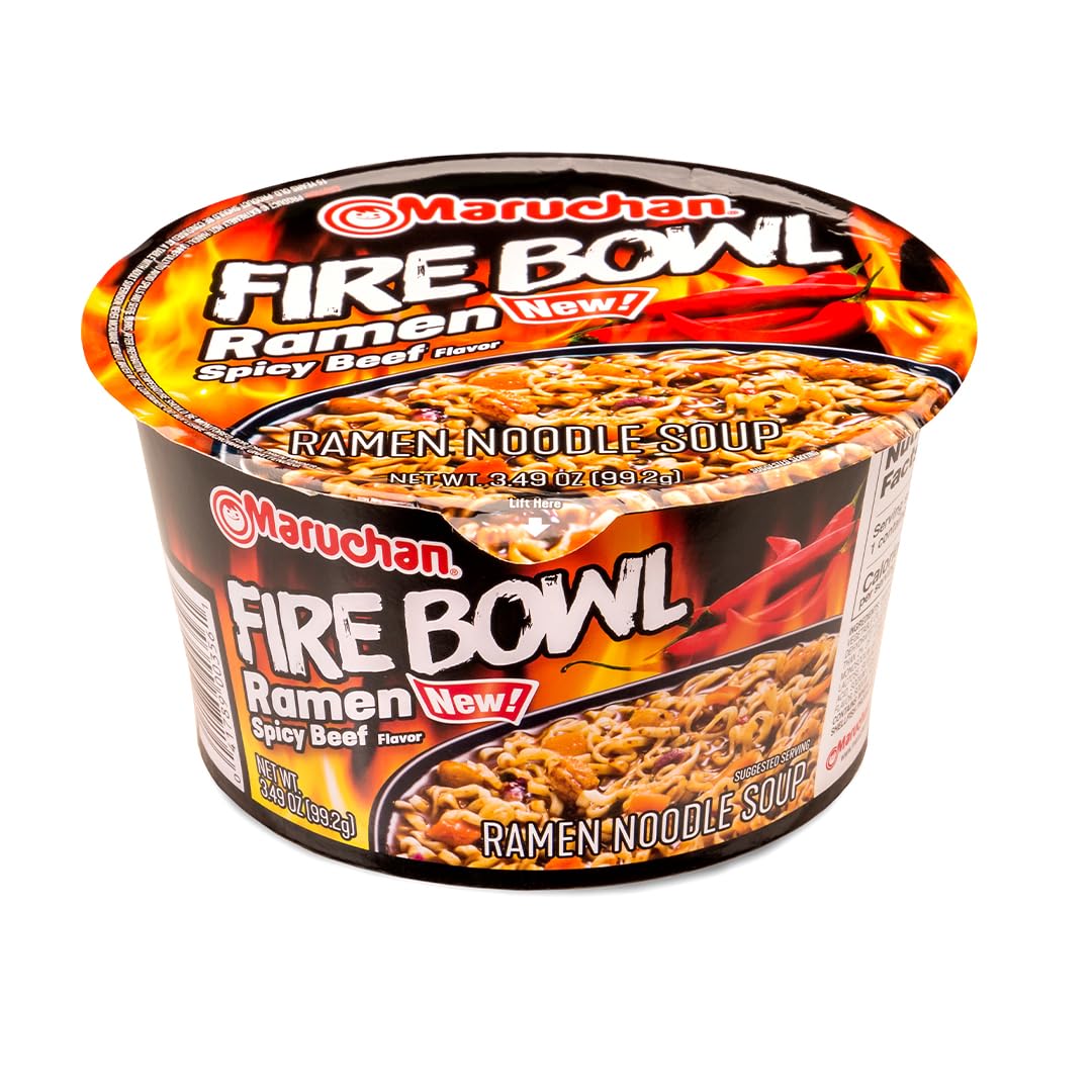 Maruchan Fire Bowl Spicy Beef Ramen Instant Noodles, 3.45oz (Pack of 6)