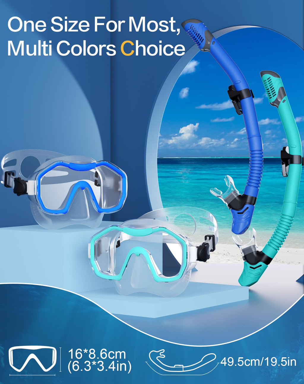 Lealinga 2-Pack Snorkel Set | Anti-Fog Panoramic Mask & Dry Top Snorkel