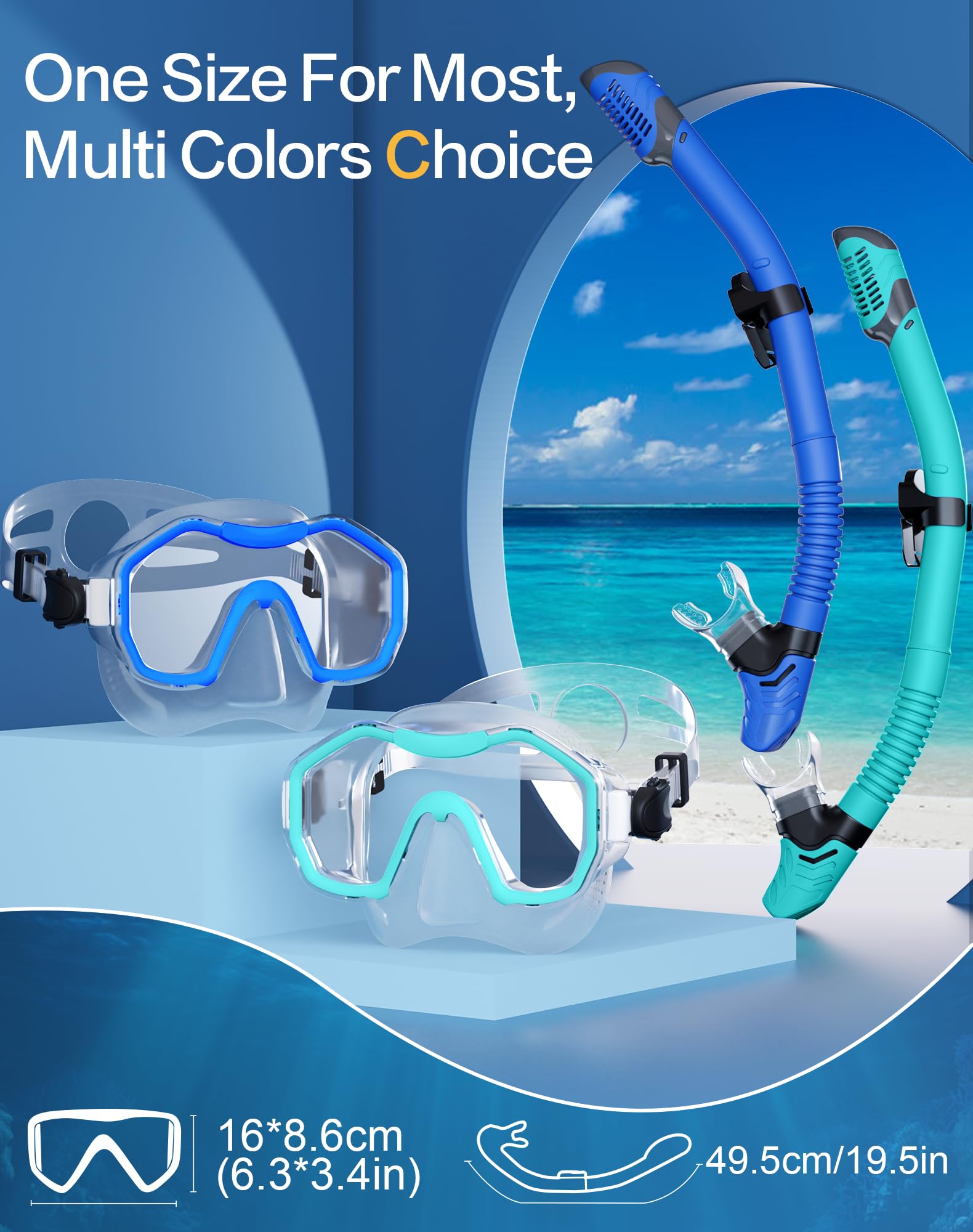 Lealinga 2-Pack Snorkel Set | Anti-Fog Panoramic Mask & Dry Top Snorkel