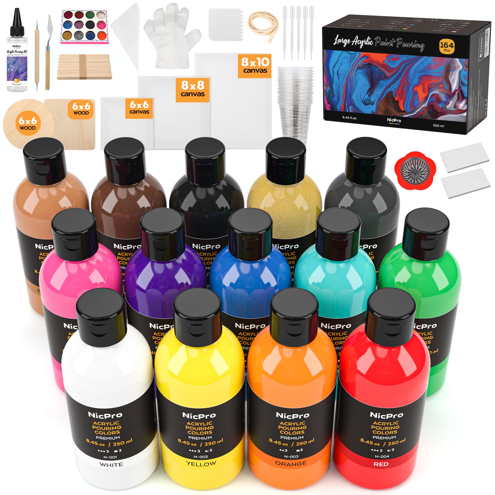 Nicpro 14 Color Acrylic Pour Paint Kit – 8.45oz Premixed High Flow Set
