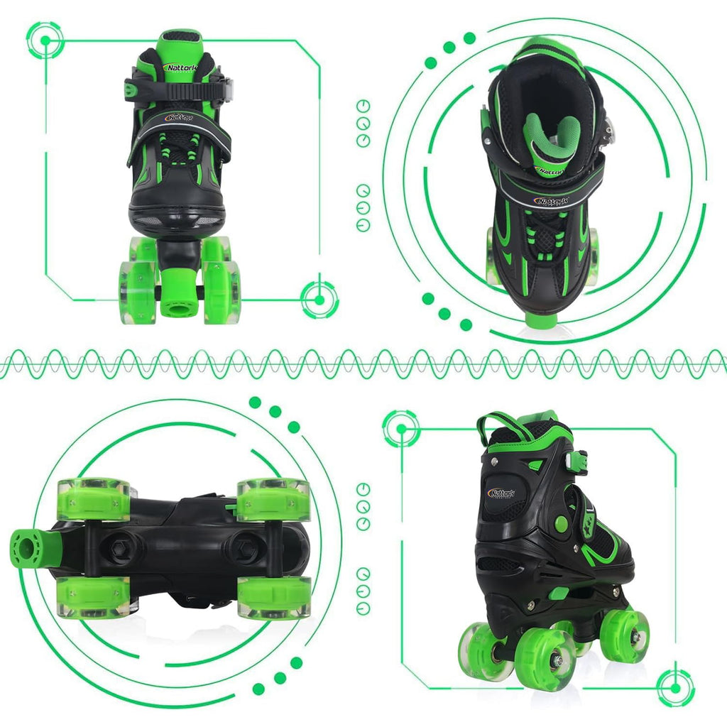 Nattork Kids Adjustable Roller Skates with Light up Wheels – 4 Sizes
