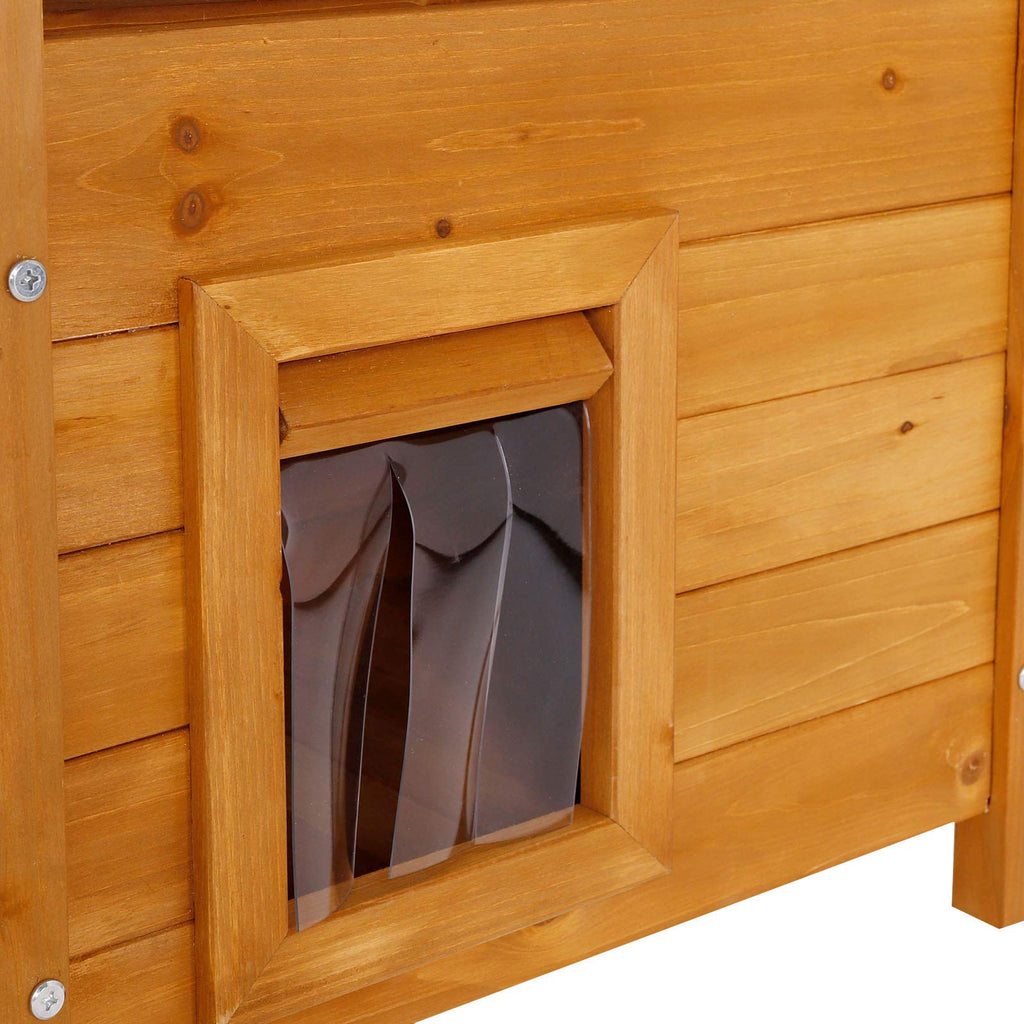 lionto Dibea Wooden Cat House with Terrace and Stairs – 77x50x73 cm