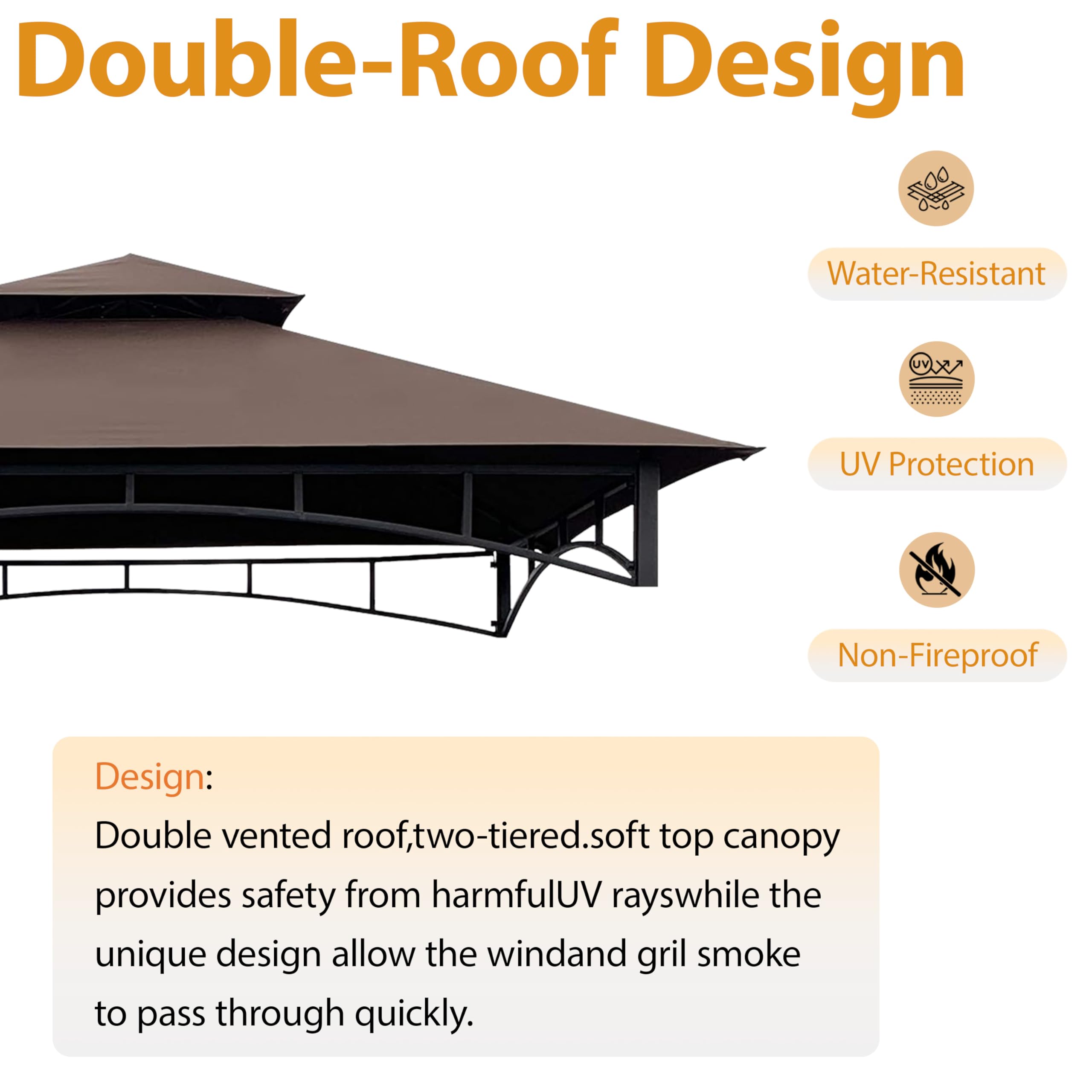CoastShade 8x5 Grill Gazebo Replacement Canopy – Double Tiered Roof, Brown