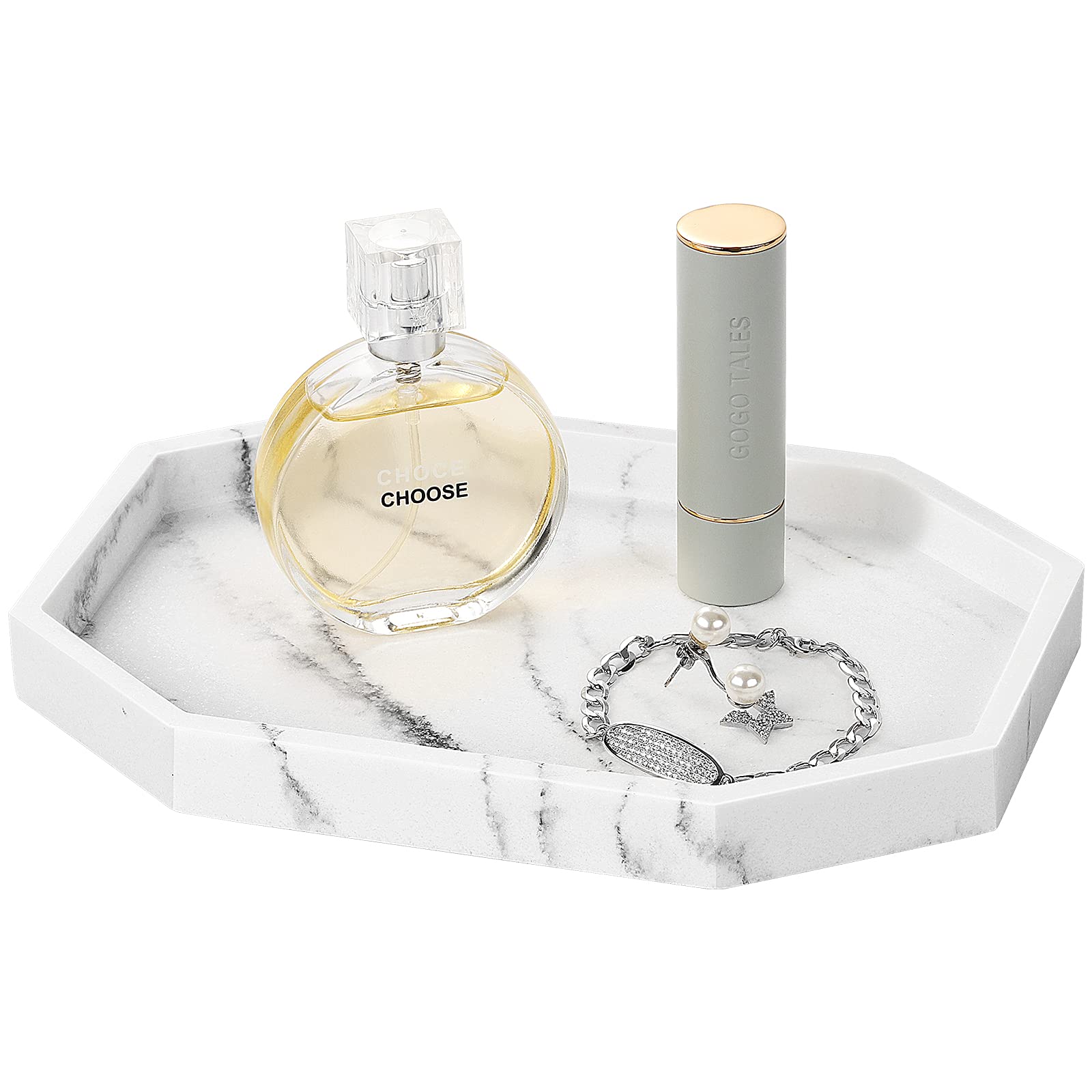 Shinowa 8" Octagon Resin Vanity Tray – Marble Texture Jewelry & Perfume Dish