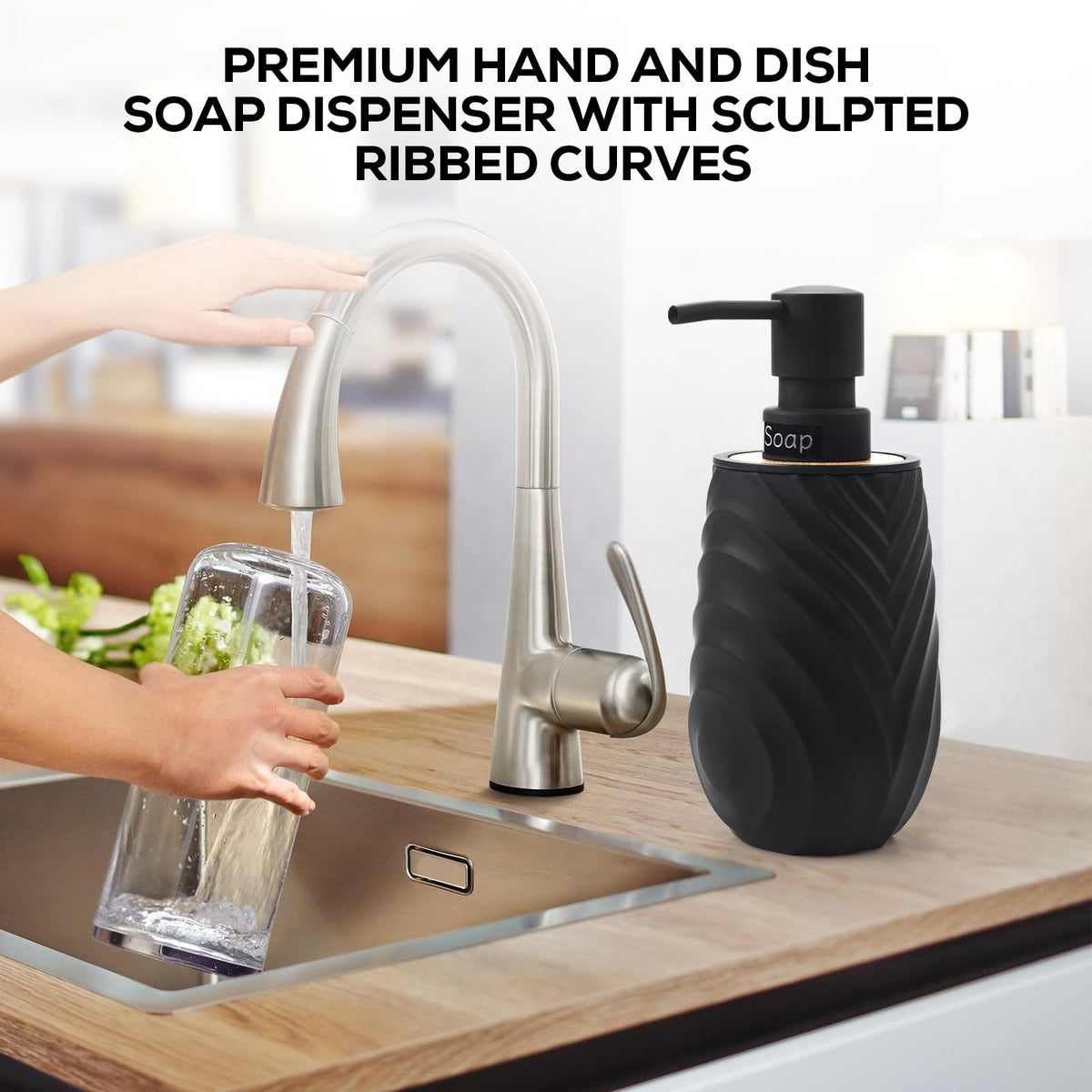 Hand Soap Dispenser Bathroom Bamboo with Texture, Soap Dispenser Kitchen - image 3