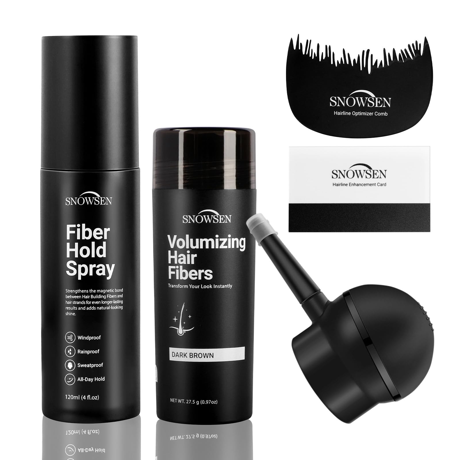 SNOWSEN Hair Fibres for Thinning Hair – 5-in-1 Styling Set, Dark Brown