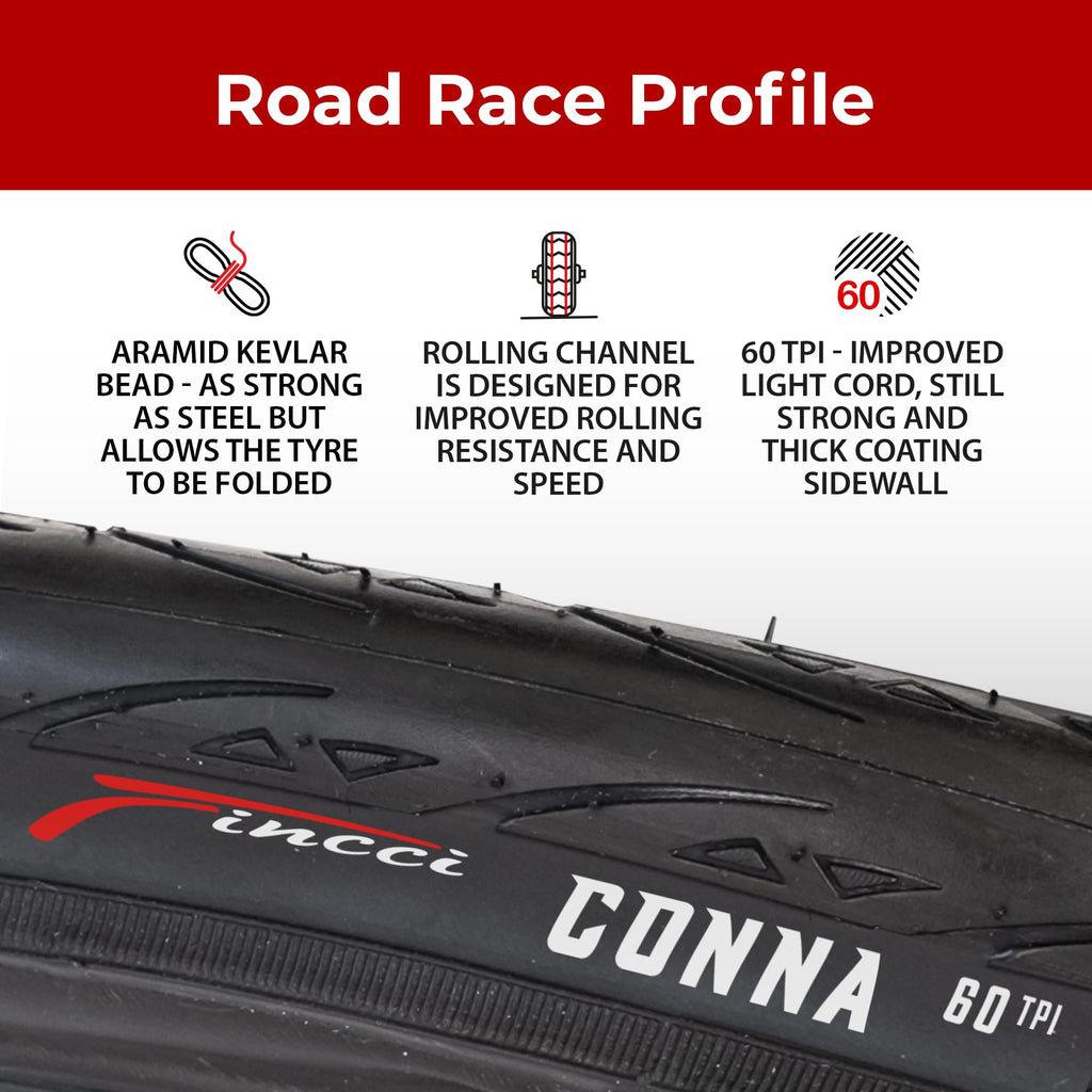 Fincci 700x23c Road Bike Tyres - Pair Foldable Slick Tires with 60 TPI