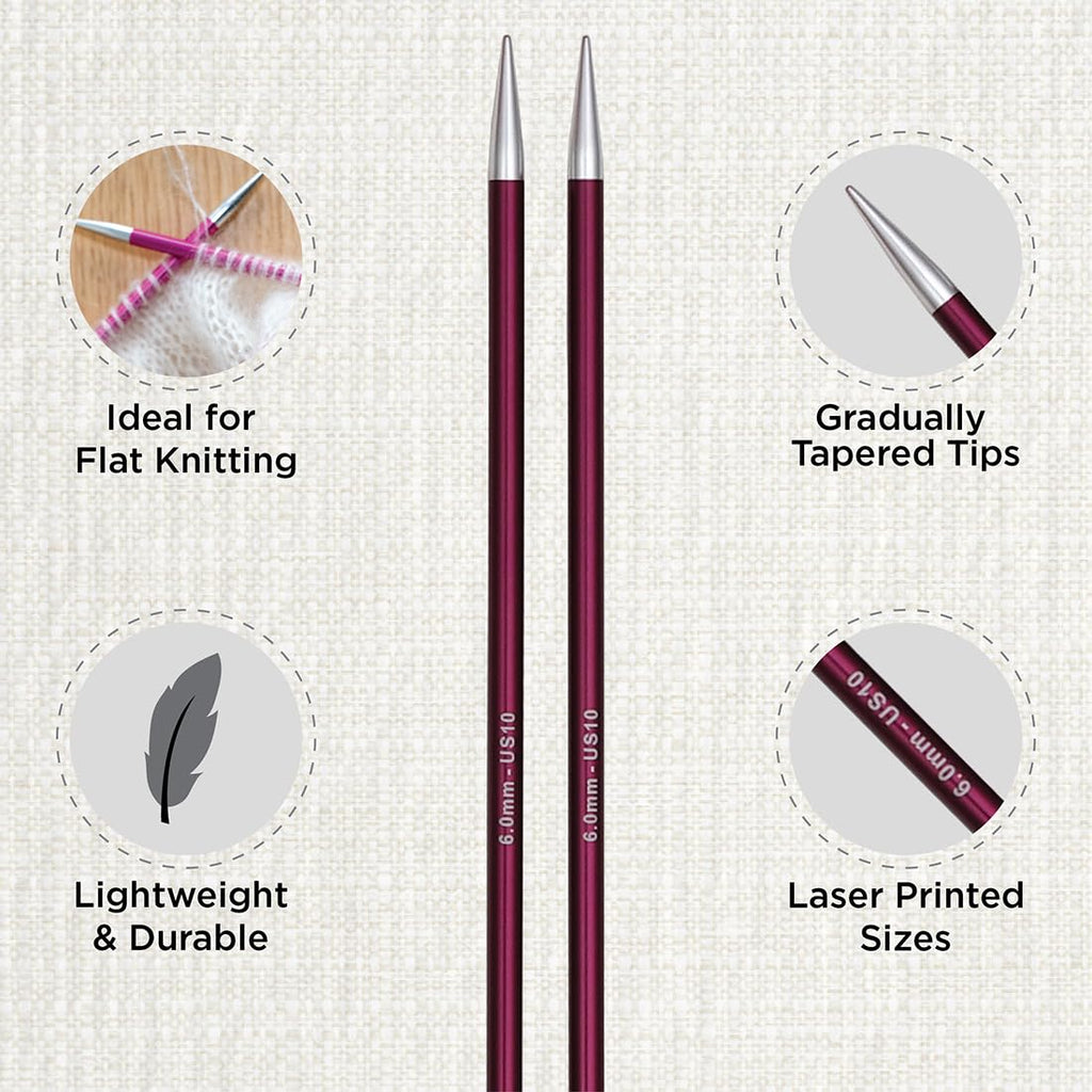 KnitPro Zing Single-Pointed Knitting Needle Set | 40cm Metal | 2.5-6.0mm