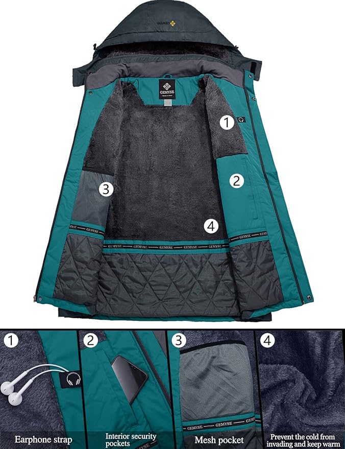 GEMYSE Women's Waterproof Ski Jacket | Fleece Lined Winter Coat - XL