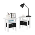 Furinno Andrey Side Table Set of 2 | Nightstand with Storage Bin, White