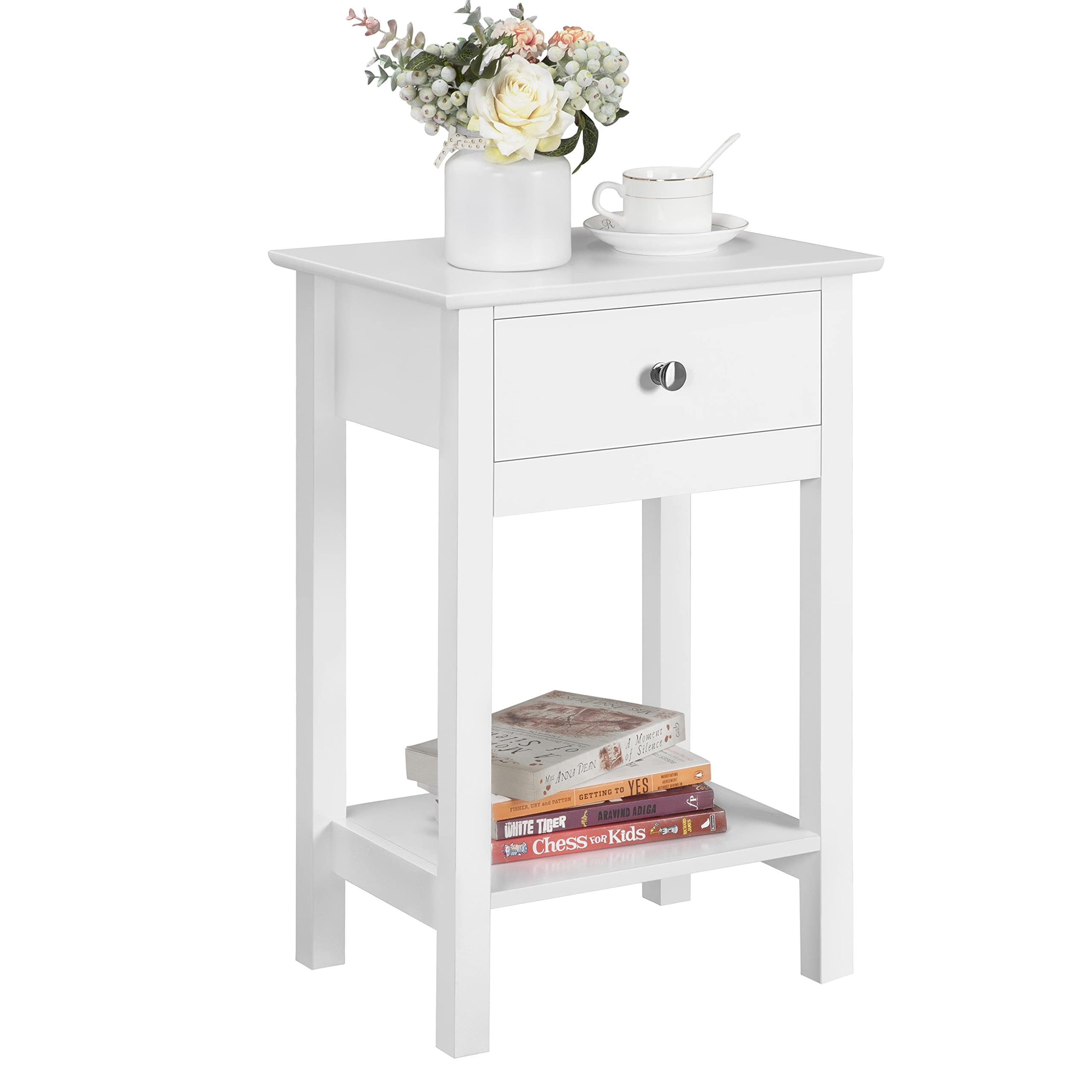 Yaheetech White Bedside Table – Modern Wooden Nightstand with Storage