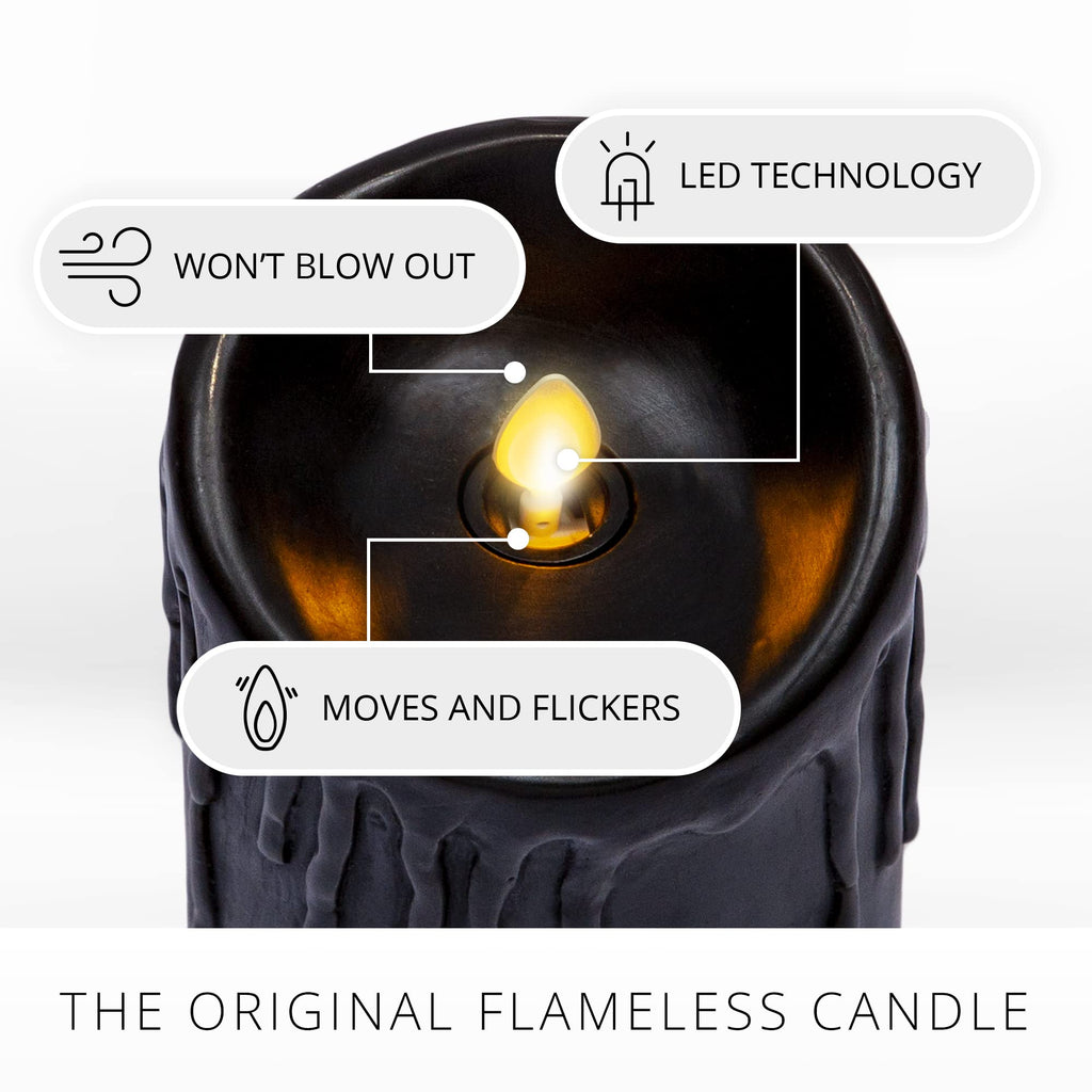 Luminara Flameless LED Candle - Black Wax Drip Pillar with Timer