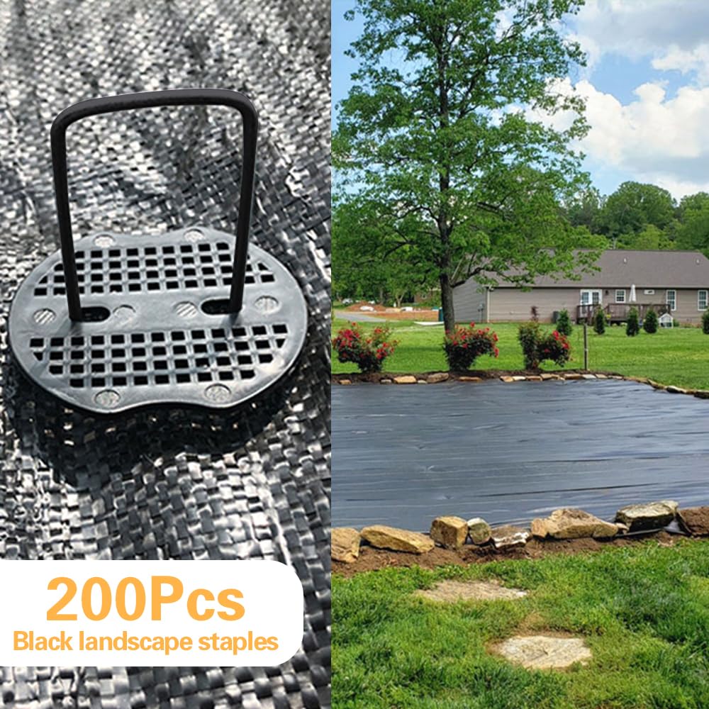 Bakulyor 200 Black Garden Pegs | 6-Inch Steel Landscape Staples with Washers