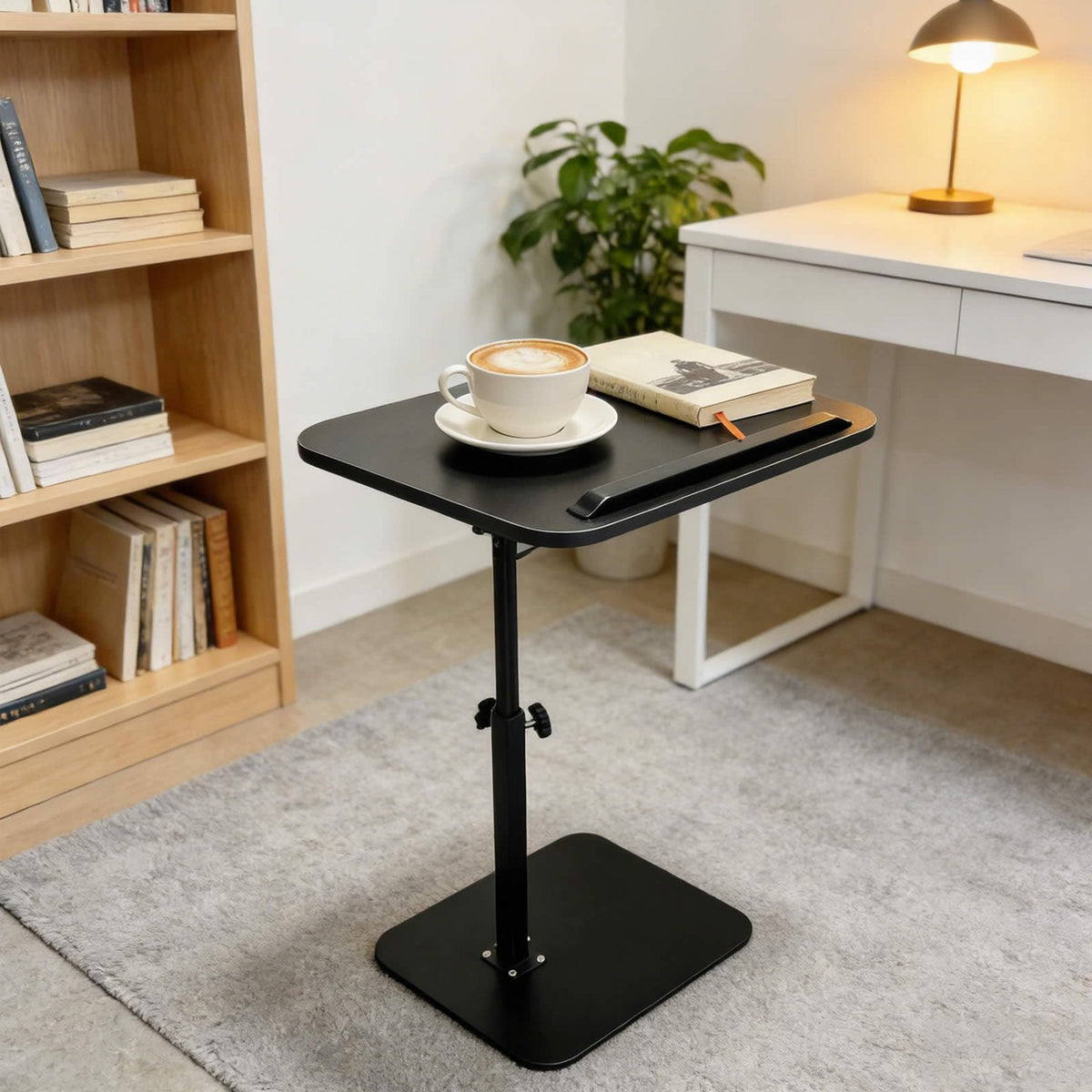 Vixtte 360° Rotating Coffee Table with Slots, Adjustable Height C-Shaped Side Table, Multi-Functional Sofa Side Table/Bed Table Black