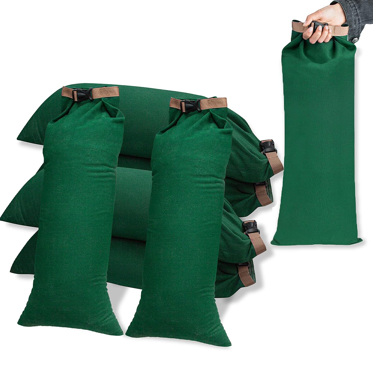 6-Pack Canvas Flood Water Barrier Sandbags – Green