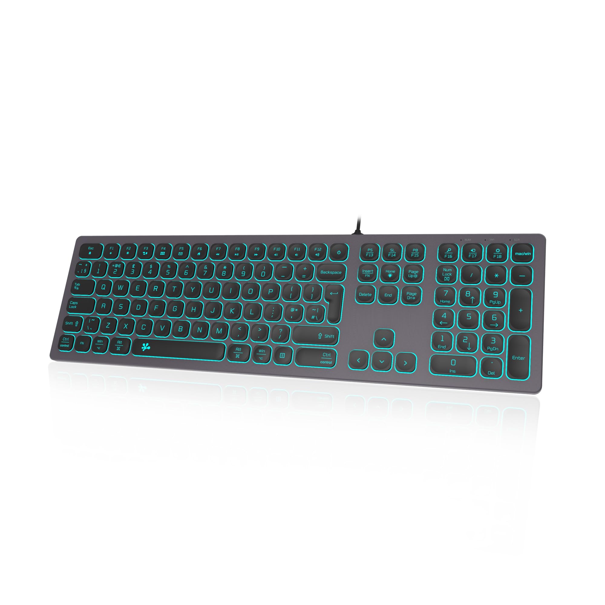 B.FRIENDIT Wired Backlit Keyboard – Slim Aluminum UK Layout with Keypad
